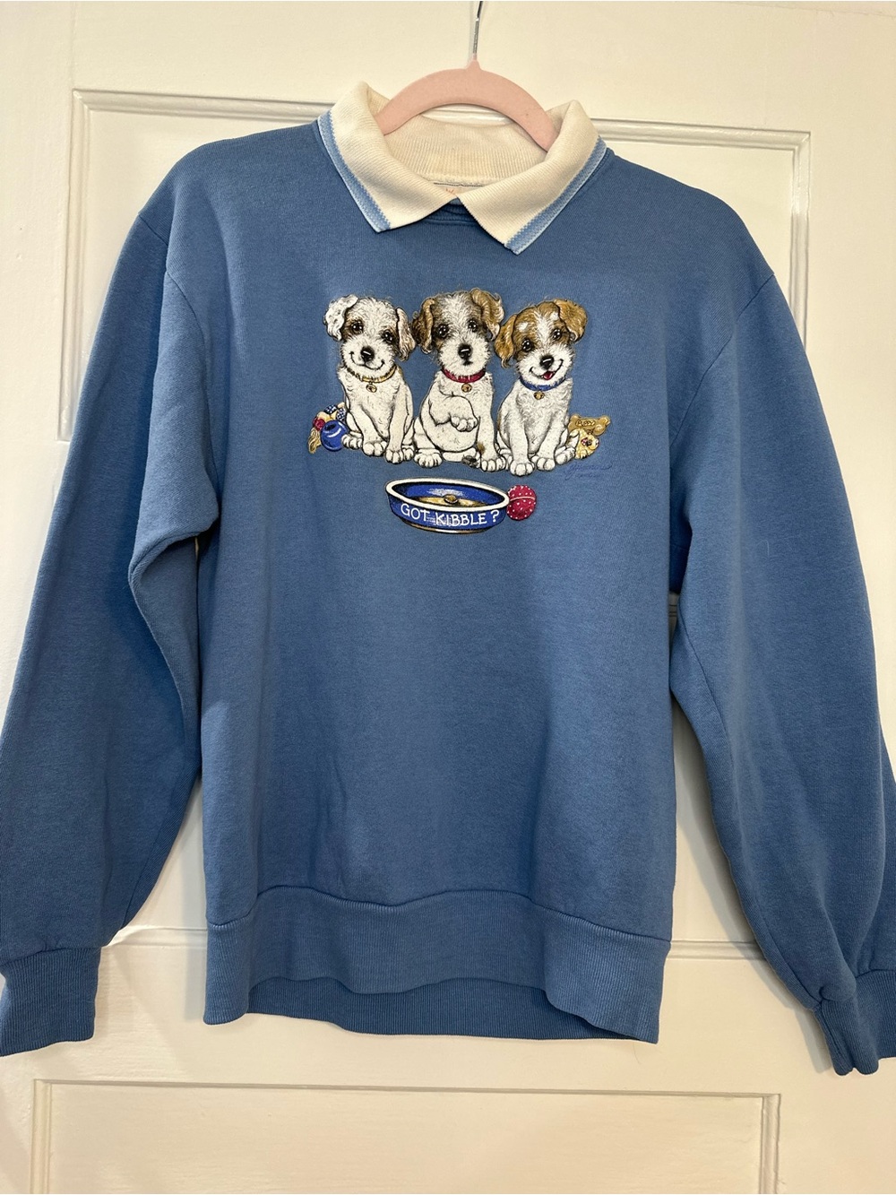 Women’s Vintage Morning Sun Grandmacore Puppy Graphic Collared Sweater